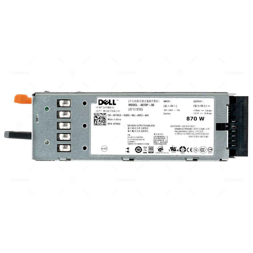 VT6G4 DELL 870W POWER SUPPLY 80 PLUS SILVER FOR DELL POWEREDGE T610 R710